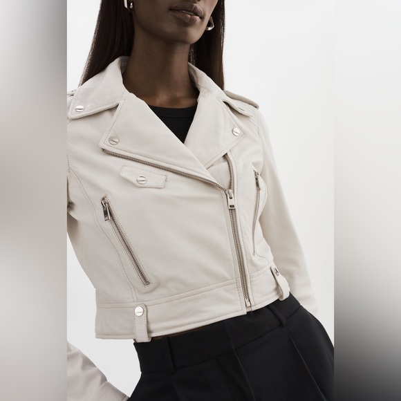 Lamarque Ciara Leather Moto Biker Jacket Bone Size Medium $625 - Picture 4 of 14